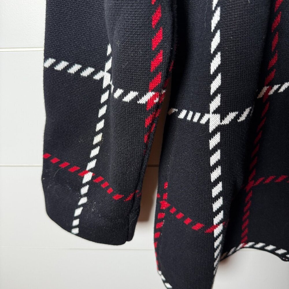 Talbots Button Down Cardigan with 2 Front Pockets Black White Red Size XL - Picture 2 of 7